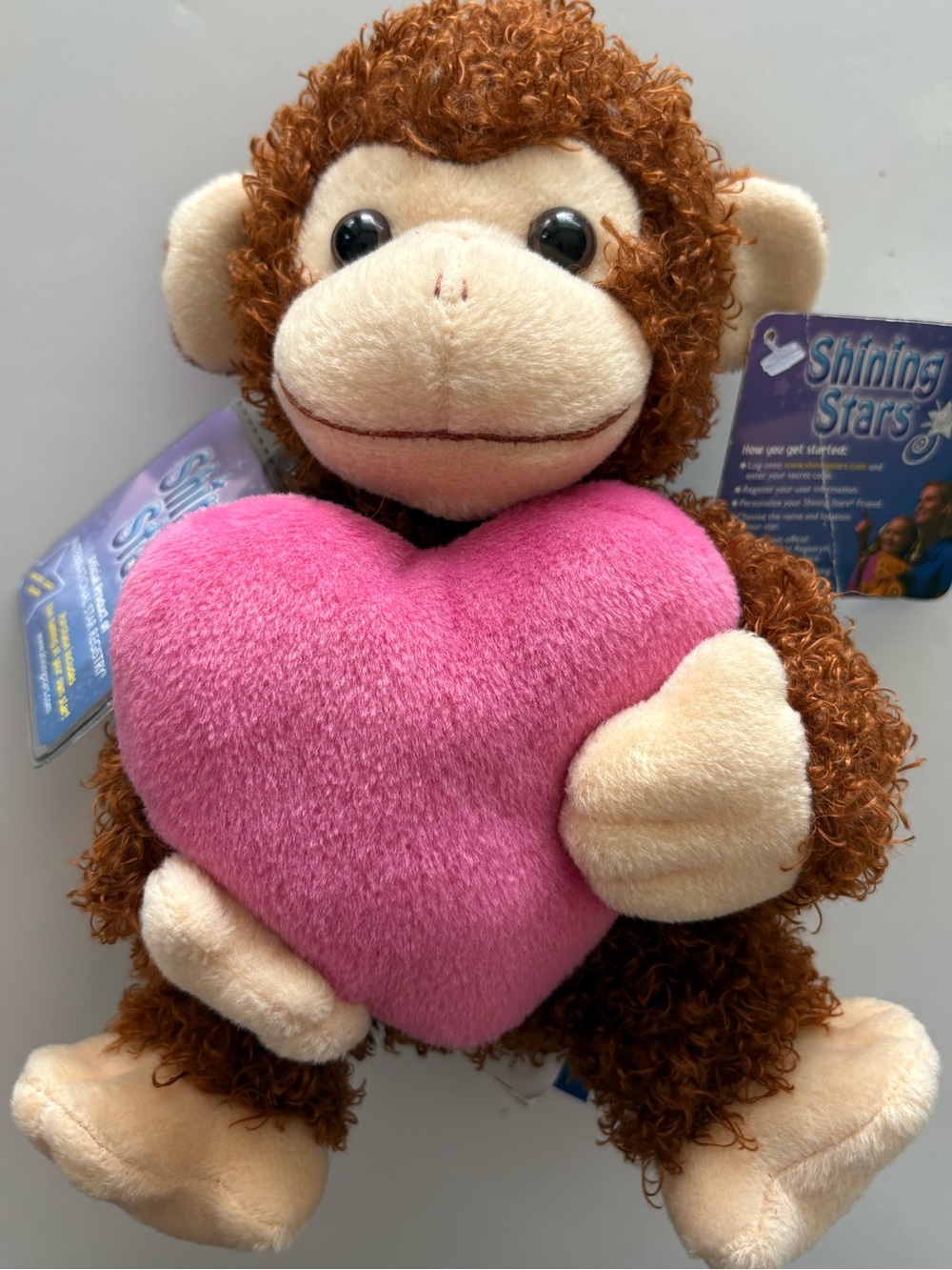 NWT Russ Shining Stars Brown Monkey Holding Pink Heart Plush